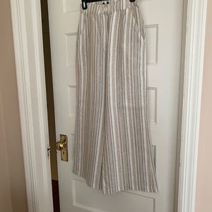 Wide Leg Striped Linen-Blend Pants - Neutral Stripe
